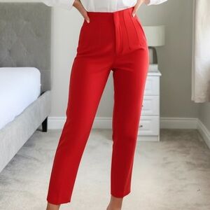 Zara High-Waist Slim Tapered Pants - Bright Red